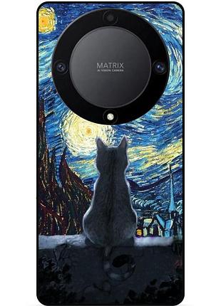 Силіконовий бампер чохол для huawei honor magic 6 lite з малюнком кішка зіркова ніч ван гог