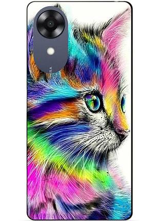 Силіконовий чохол бампер для oppo a17k з малюнком акварельний кіт