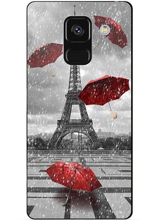 Чехол силиконовый бампер для samsung a8 plus с рисунком дождь в париже франция эйфелева башня