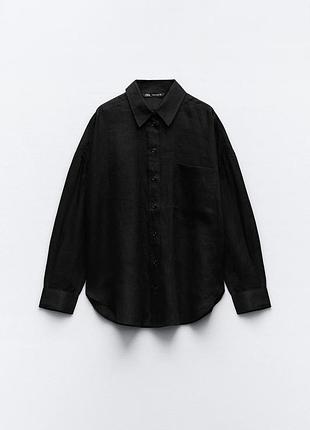 Жіноча чорна сорочка zara з льону, базова лляна сорочка