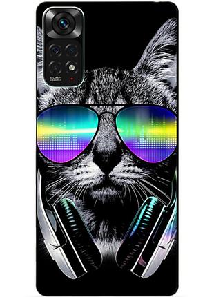 Силиконовый чехол бампер для xiaomi redmi note 11s / note 11 с рисунком музыкальный кот