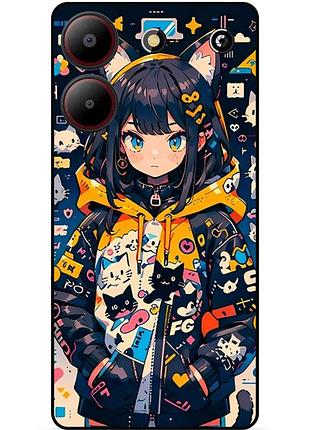 Чехол силиконовый бампер для zte blade a54 с рисунком котики аниме