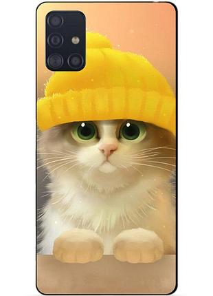 Чехол силиконовый бампер для samsung a71 с рисунком котик в шапке
