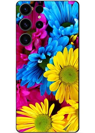 Чехол силиконовый бампер для samsung s23 ultra с рисунком хризантемы цветы