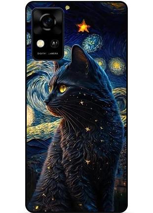 Чехол силиконовый бампер для zte blade a31 с рисунком кошечка ван гог звездная ночь