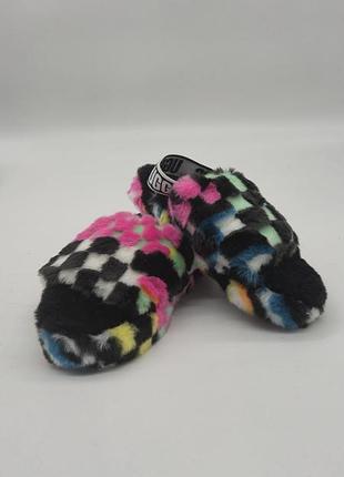 Дитячі хутряні капці шльопанці ugg k fluff yeah checks black multi