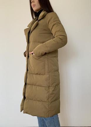 Жіночий натуральний довгий пуховик пальто хакі2 фото