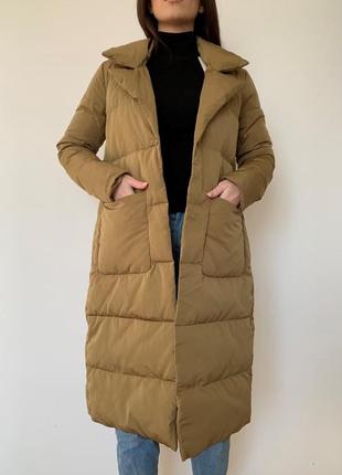 Жіночий натуральний довгий пуховик пальто хакі6 фото
