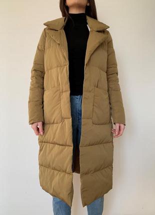 Жіночий натуральний довгий пуховик пальто хакі7 фото