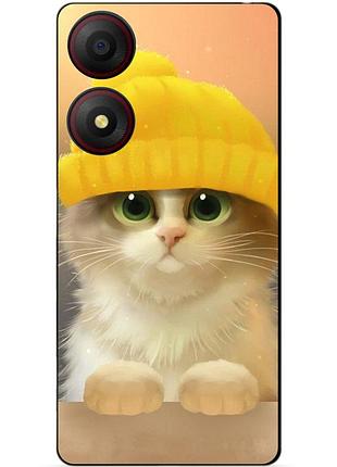 Чехол силиконовый бампер для zte blade a34 с рисунком котик в шапке