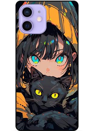 Силиконовый бампер чехол для iphone 12 с рисунком аниме котик