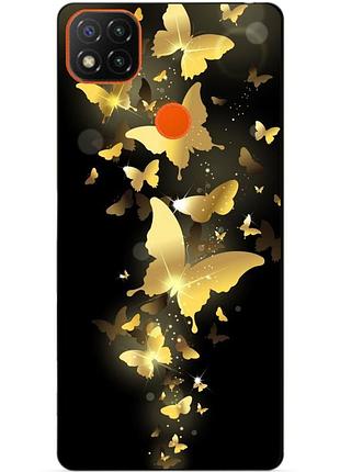 Чехол силиконовый бампер для xiaomi redmi 9c с рисунком золотые бабочки мотыльки