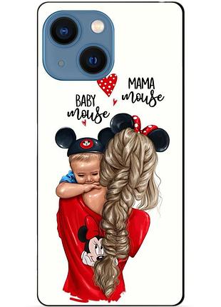 Чехол силиконовый бампер для iphone 14 с рисунком мама и малыш