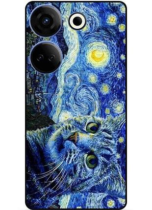 Чехол силиконовый бампер для tecno camon 20 pro с картинкой кошечка звездная ночь ван гог