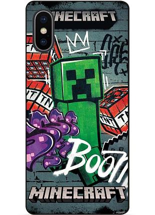 Силиконовый чехол бампер для iphone xs max с рисунком крипер майнкрафт minecraft