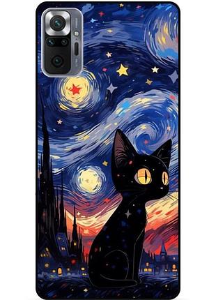 Силиконовый бампер чехол для xiaomi redmi note 10 pro с рисунком котик звездная ночь ван гог