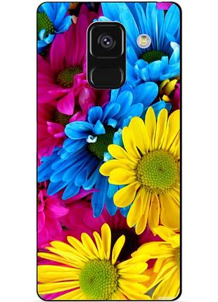 Чехол силиконовый бампер для samsung a8 plus с рисунком хризантемы цветы