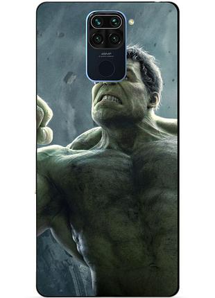 Чехол силиконовый бампер для xiaomi redmi note 9 с рисунком халк marvel hulk