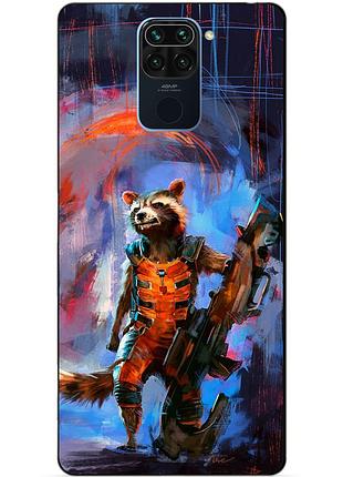 Чехол силиконовый бампер для xiaomi redmi note 9 с рисунком енот ракета стражи галактики