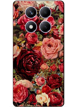 Чехол силиконовый бампер для xiaomi redmi note 14 pro с рисунком красные розы цветы