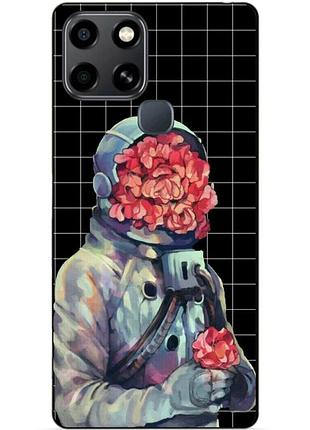 Чехол силиконовый бампер для infinix smart 6 с рисунком скафандр цветы