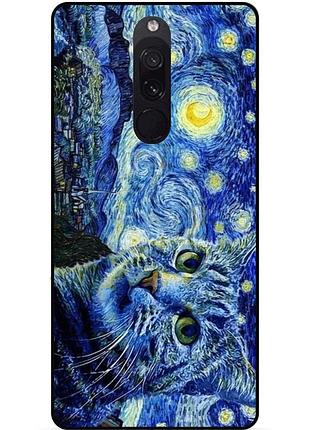 Силіконовий бампер чохол для xiaomi redmi 8 з малюнком кішка зіркова ніч ван гог