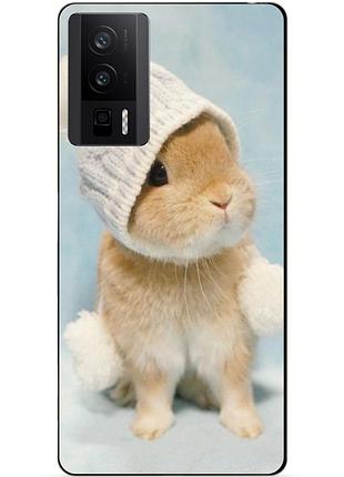 Силіконовий чохол бампер для xiaomi poco f5 pro з малюнком зайчик у шапці
