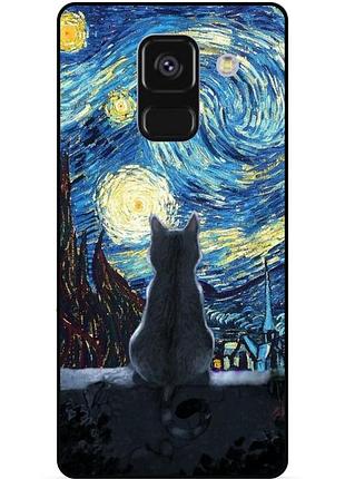 Чехол силиконовый бампер для samsung a8 plus с рисунком кошечка звездная ночь ван гог