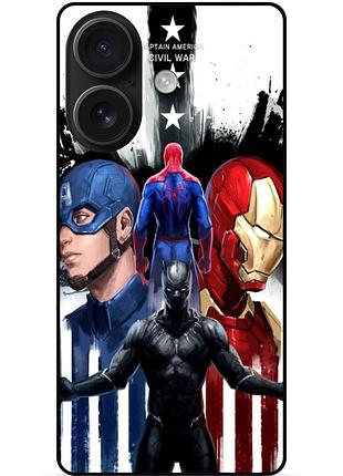 Чехол силиконовый бампер для iphone 16 с рисунком marvel марвел человек паук