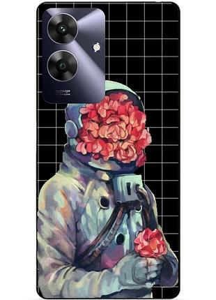 Силіконовий чохол бампер для realme note 60x з малюнком скафандр квіти