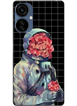 Силиконовый чехол бампер для oppo a40m с рисунком скафандр цветы