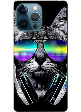 Силіконовий чохол бампер для iphone 16 pro max з малюнком музичний кіт