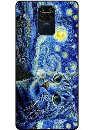 Чехол силиконовый бампер для xiaomi redmi note 9 с картинкой кошечка звездная ночь ван гог