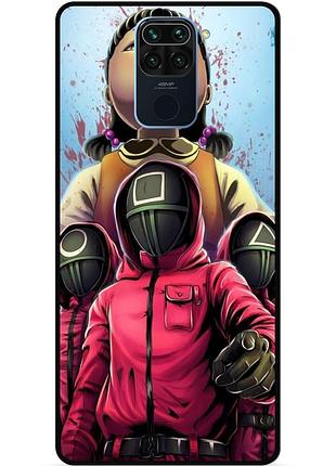 Силиконовый бампер чехол для xiaomi redmi note 9 с картинкой игра в кальмара