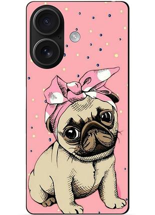 Силіконовий чохол бампер для iphone 16 plus з малюнком мопс