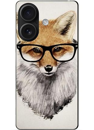 Чехол силиконовый бампер для iphone 16 plus с рисунком лиса