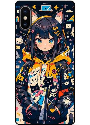 Силиконовый бампер чехол для iphone x 10 с рисунком котики аниме