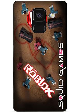 Чехол силиконовый бампер для samsung a8 plus с рисунком roblox игра в кальмара роблокс