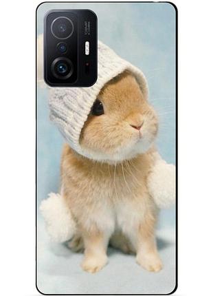 Силіконовий чохол бампер для xiaomi 11t / 11t pro з малюнком зайчик у шапці