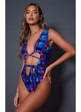 Новий купальник синій/рожевий prettylittlething, розмір xs