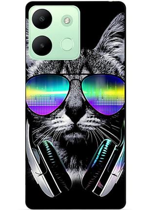 Чехол силиконовый бампер для infinix smart 7 hd с рисунком музыкальный кот
