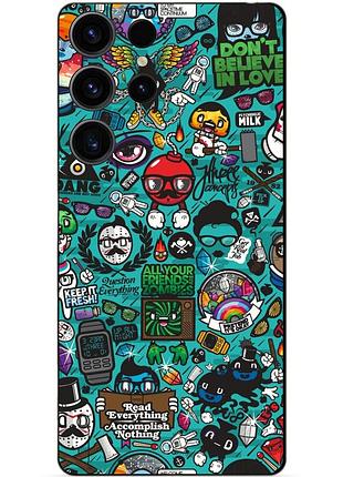 Чехол силиконовый бампер для samsung s23 ultra с рисунком стикеры