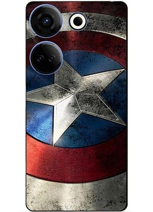 Чехол силиконовый бампер для tecno camon 20 pro с рисунком капитан америка супергерой marvel