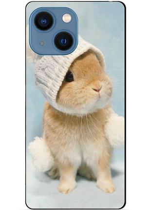 Силіконовий чохол бампер для iphone 13 mini з малюнком зайчик у шапці