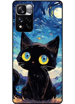 Силиконовый бампер чехол для xiaomi redmi note 11 pro plus 5g котик звездная ночь ван гог