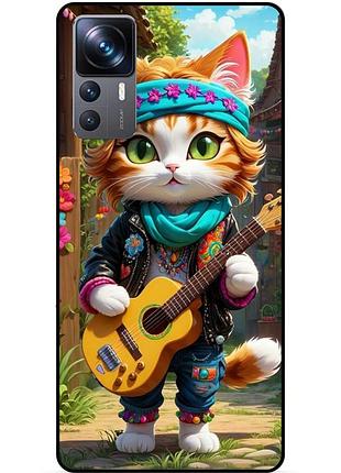 Силіконовий бампер чохол для xiaomi 12t з малюнком котик з гітарою