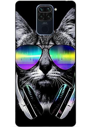 Чехол силиконовый бампер для xiaomi redmi note 9 с рисунком музыкальный кот