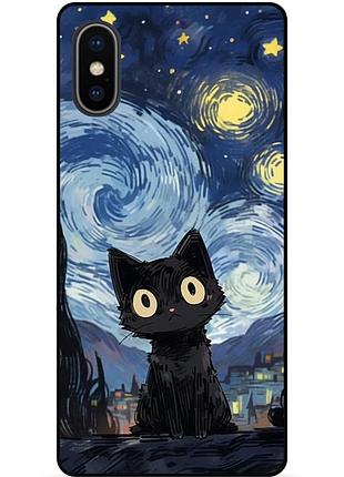 Силиконовый бампер чехол для iphone xs max с рисунком котик ван гог звездная ночь
