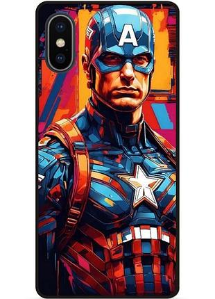 Чехол силиконовый бампер для iphone x 10 с рисунком капитан америка marvel captain america