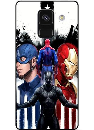 Чехол силиконовый бампер для samsung a8 plus с рисунком marvel марвел человек паук